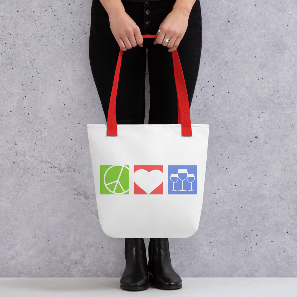 Peace Love and Wine Tote bag