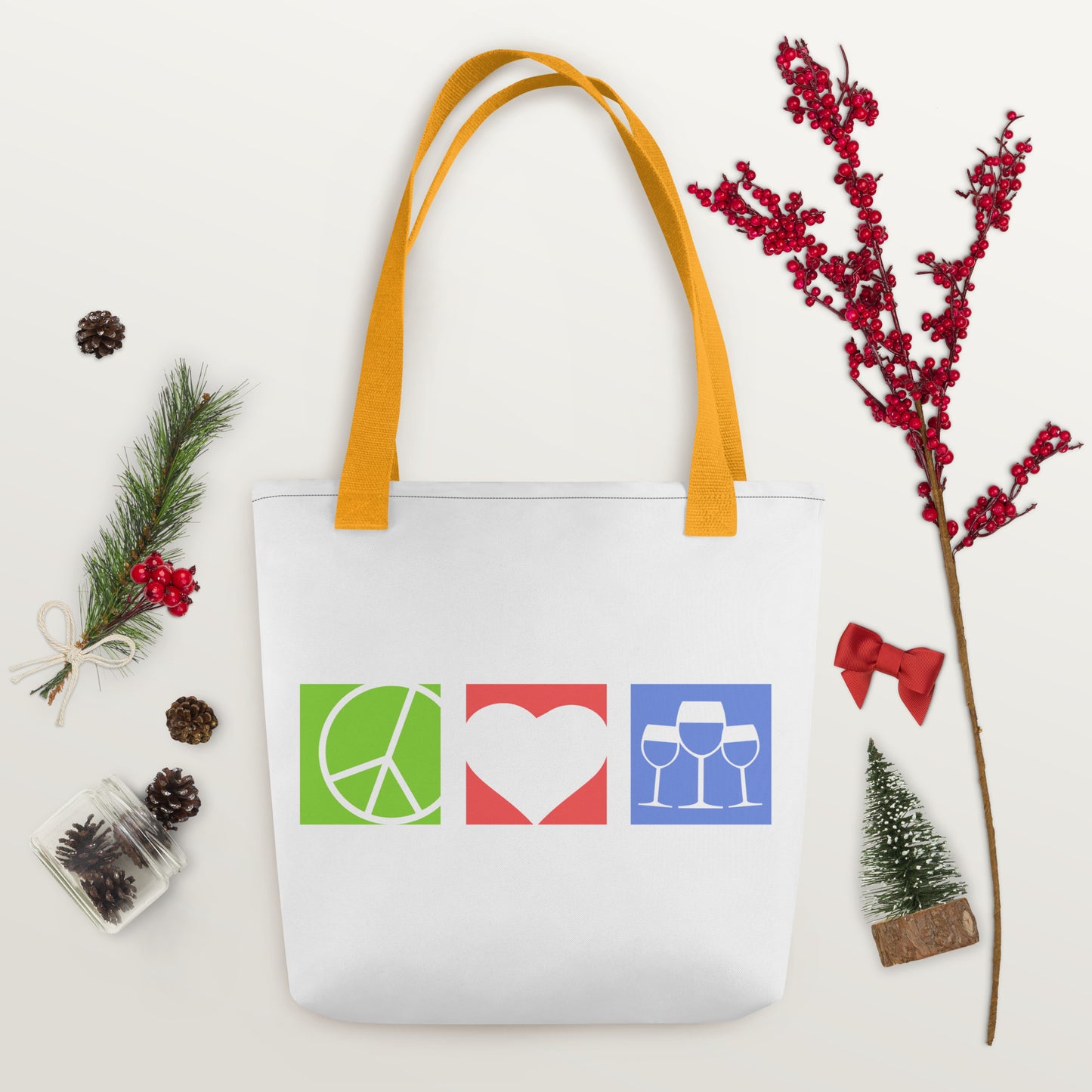 Peace Love and Wine Tote bag