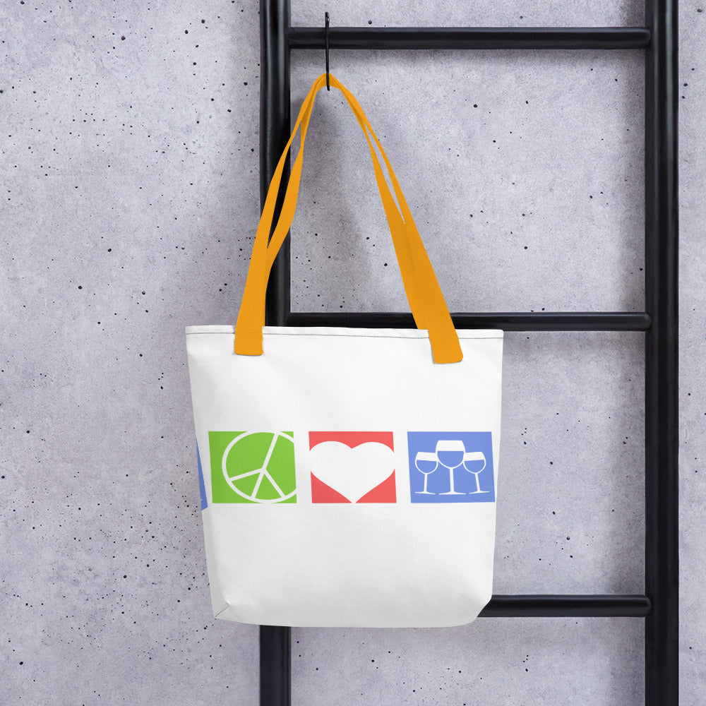 Peace Love and Wine Tote bag