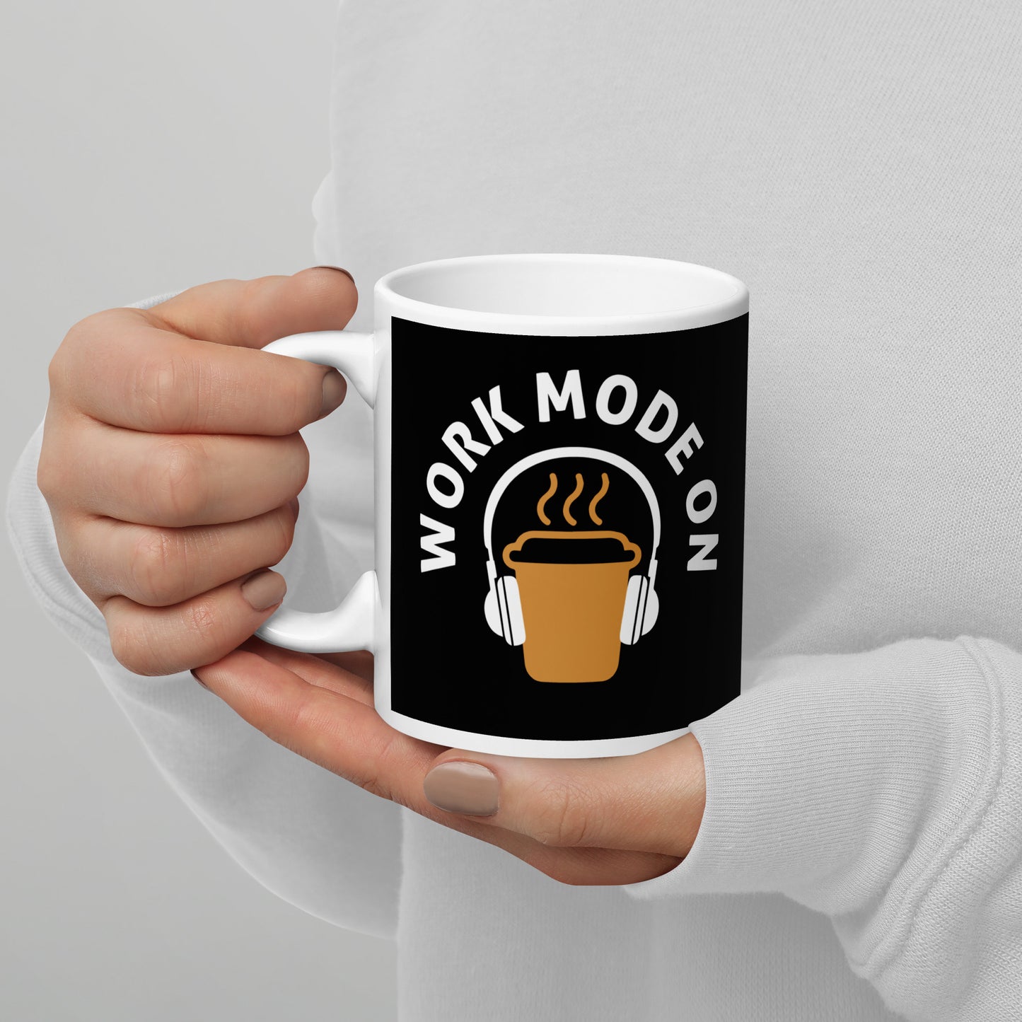 Work Mode On White glossy mug