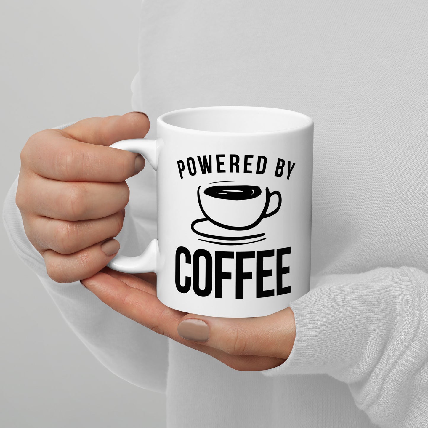 Powered by Coffee White glossy mug