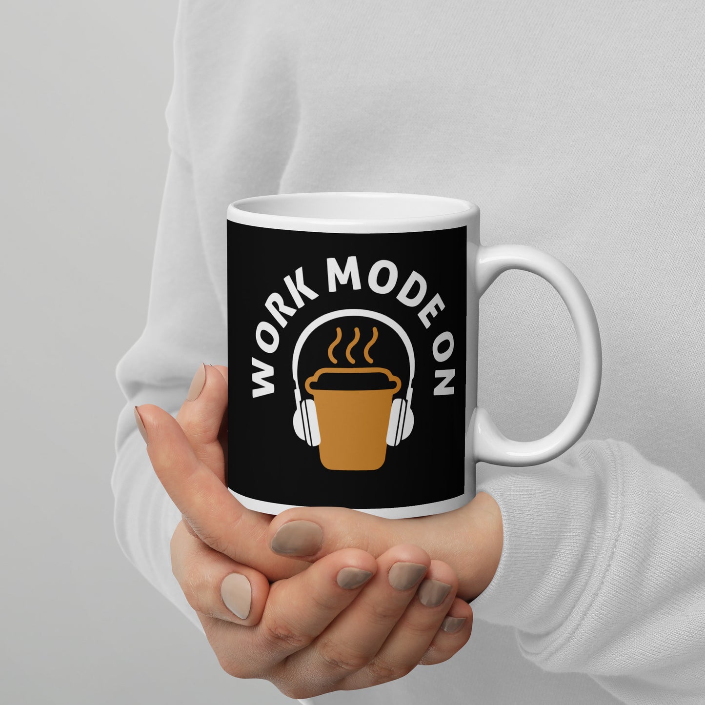 Work Mode On White glossy mug