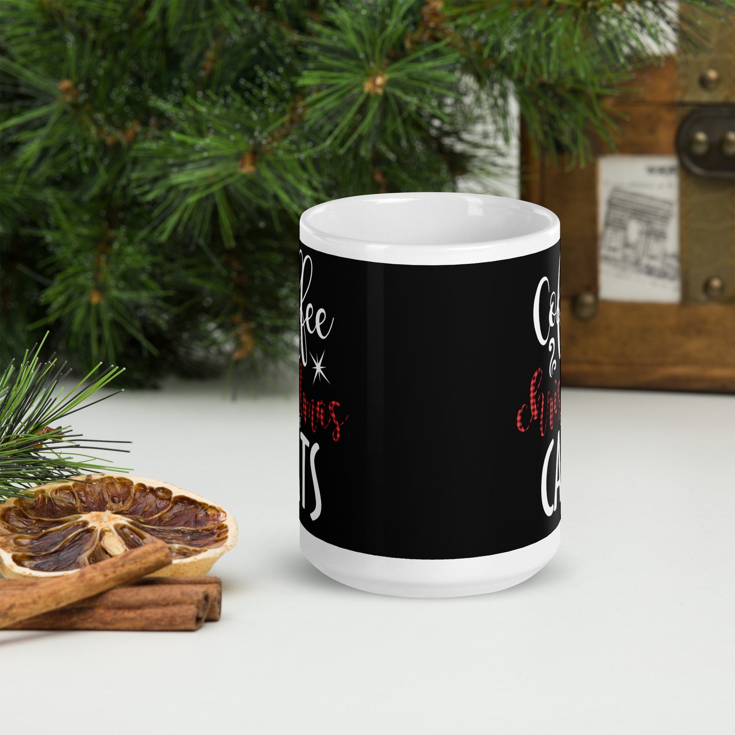 Coffee Christmas Cat Glossy Mug