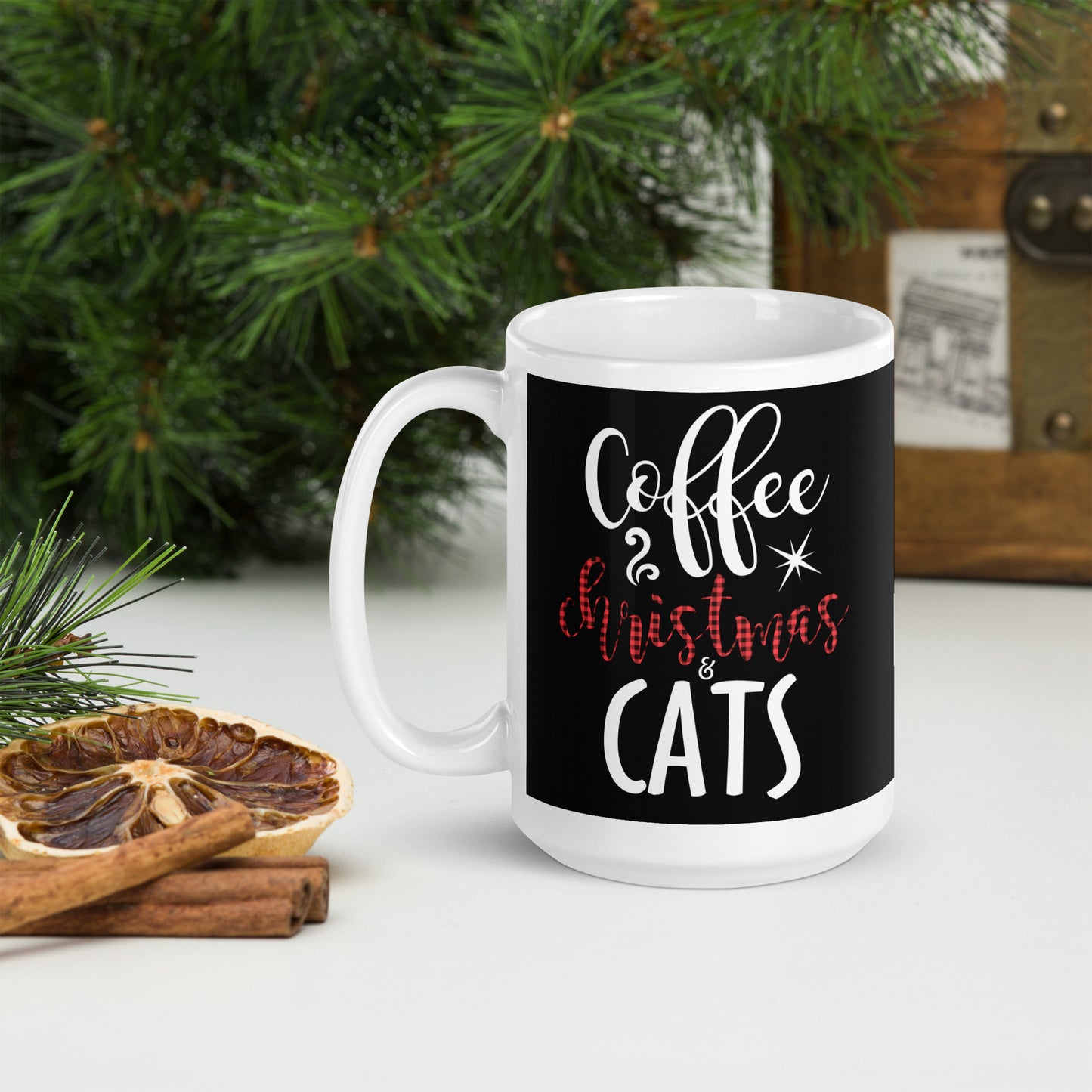 Coffee Christmas Cat Glossy Mug