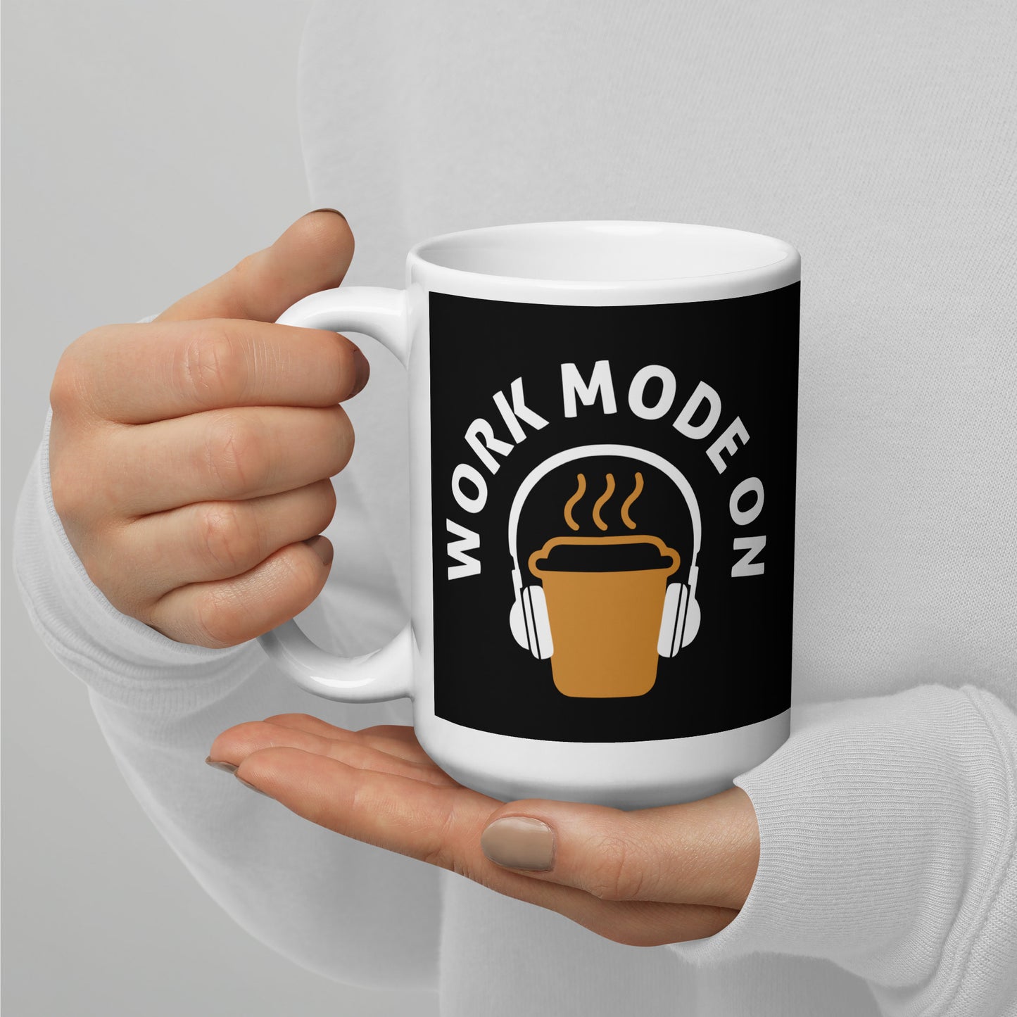 Work Mode On White glossy mug