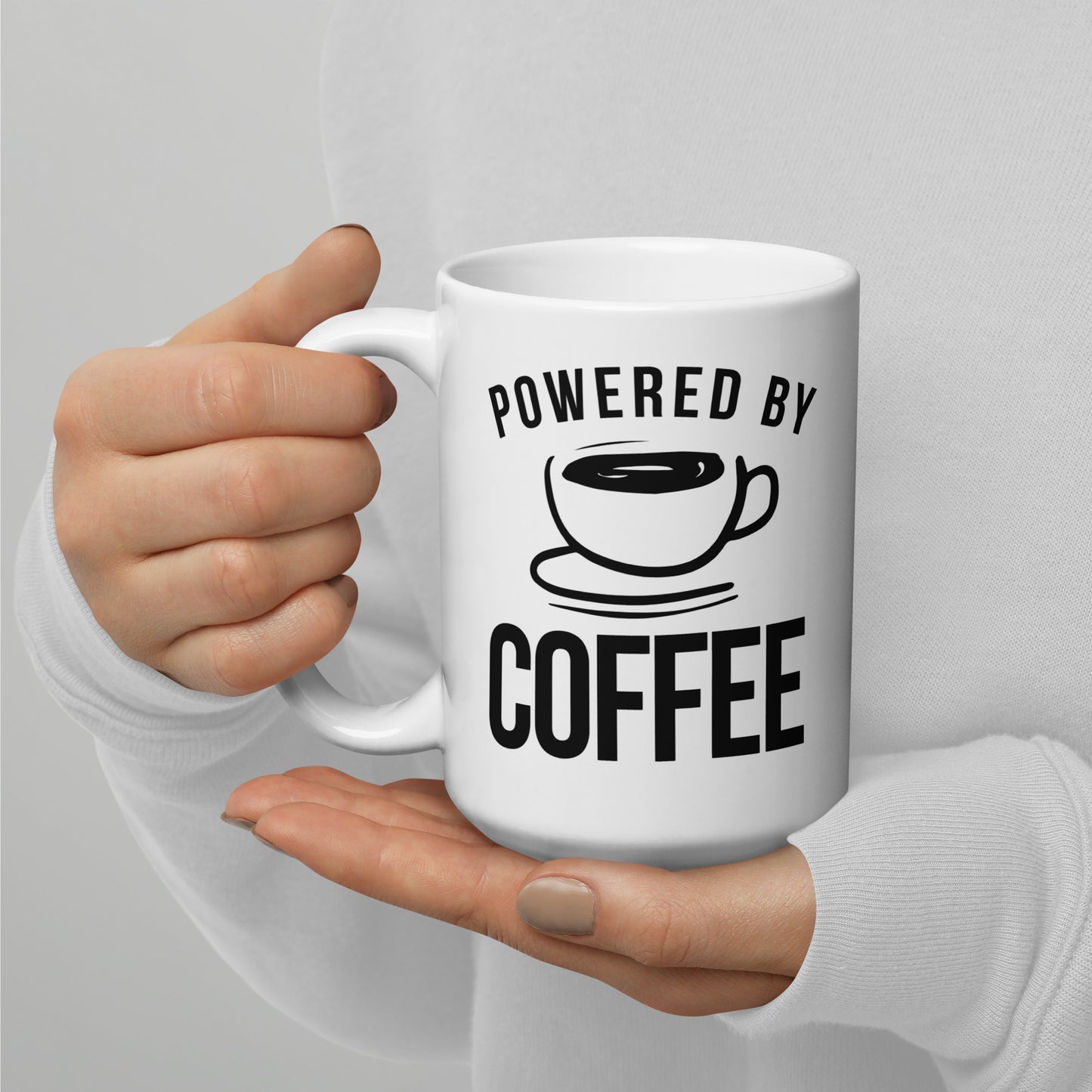 Powered by Coffee White glossy mug