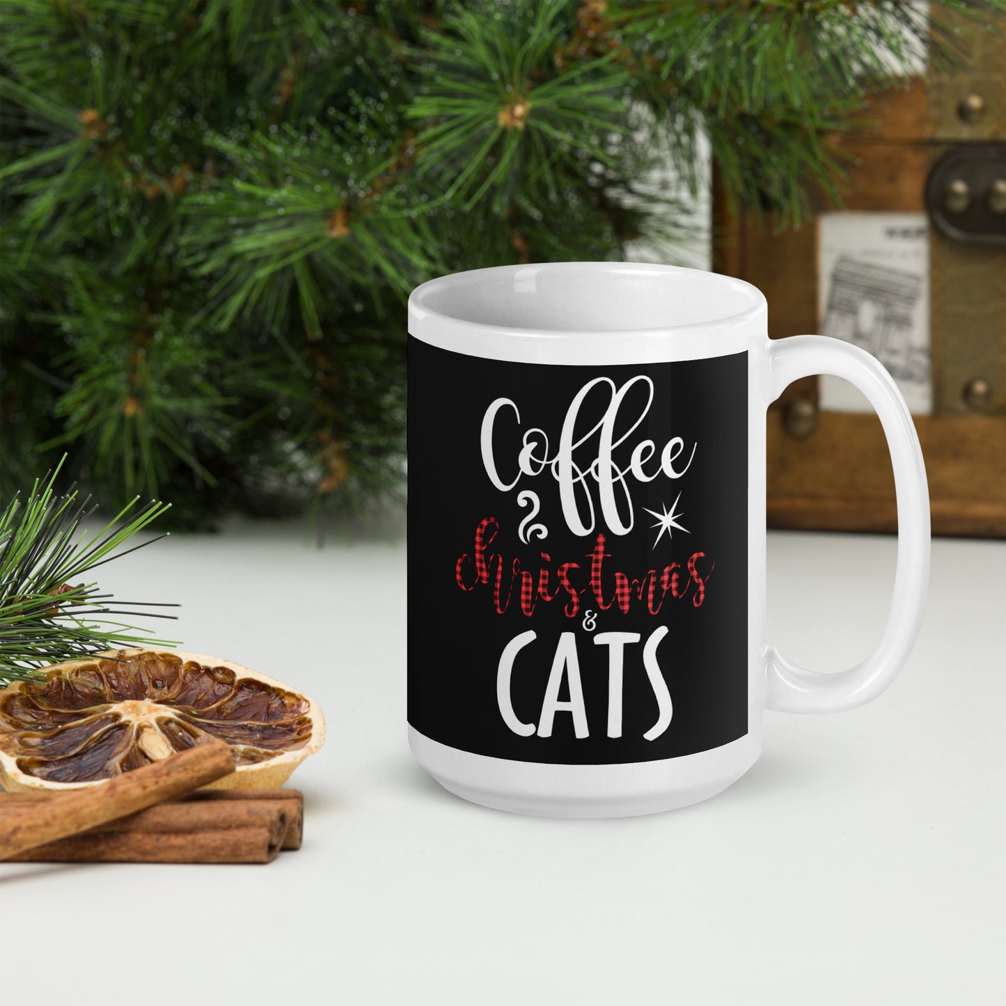 Coffee Christmas Cat Glossy Mug