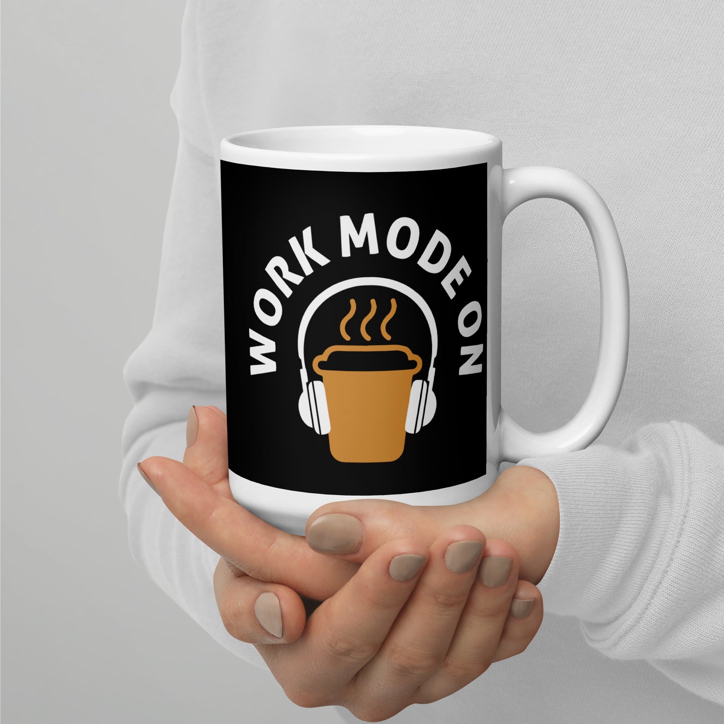 Work Mode On White glossy mug