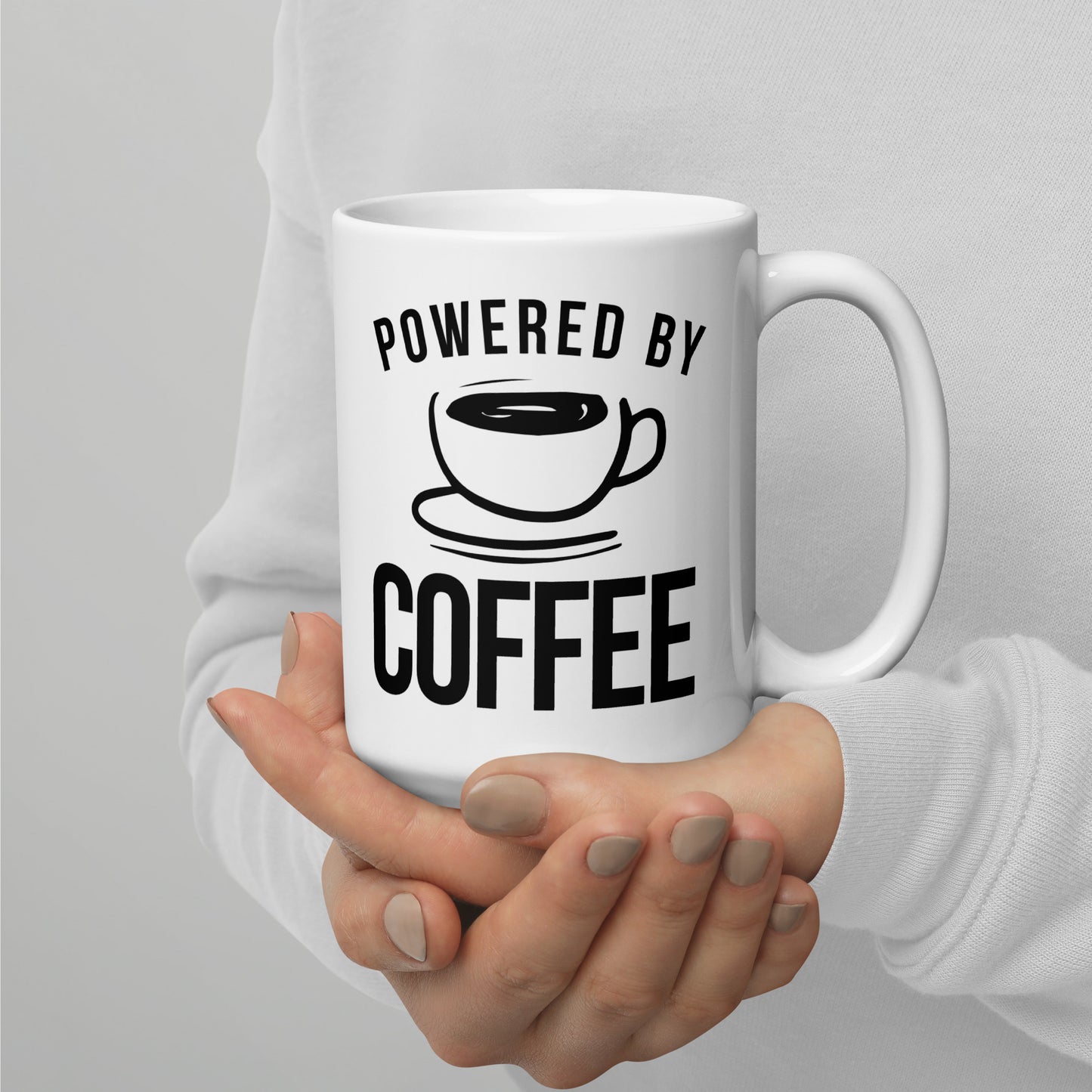 Powered by Coffee White glossy mug