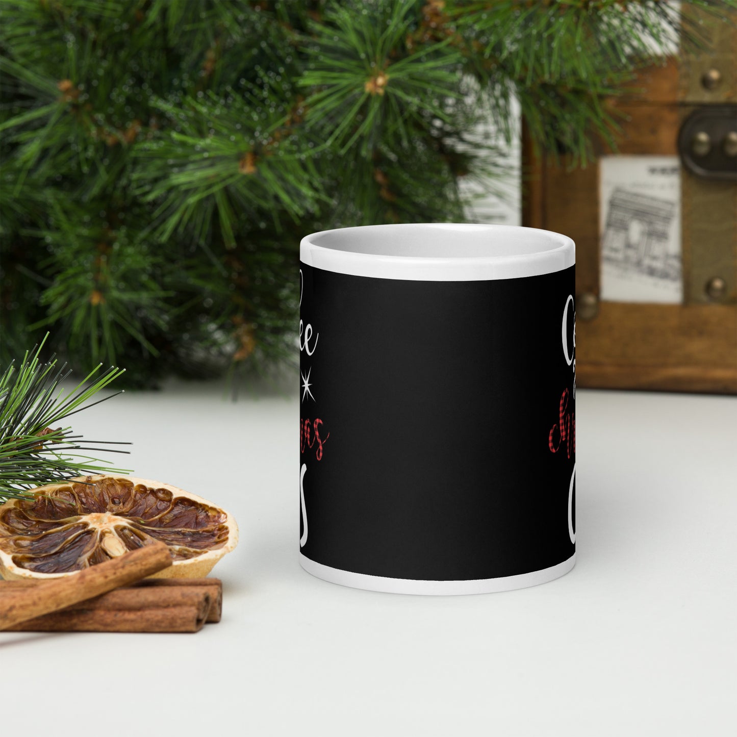 Coffee Christmas Cat Glossy Mug