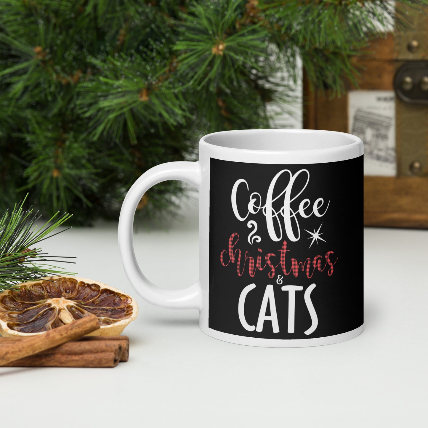 Coffee Christmas Cat Glossy Mug