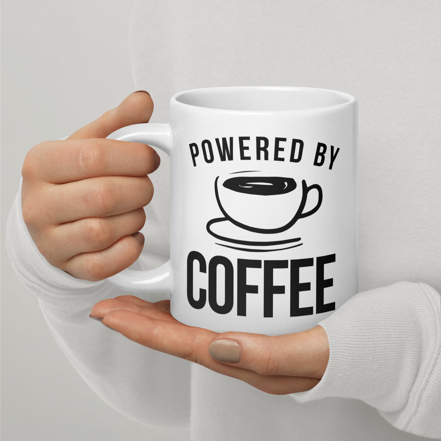Powered by Coffee White glossy mug