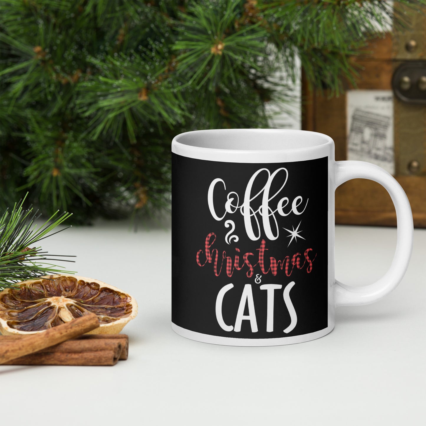 Coffee Christmas Cat Glossy Mug