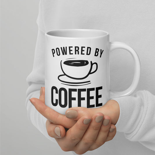 Powered by Coffee White glossy mug