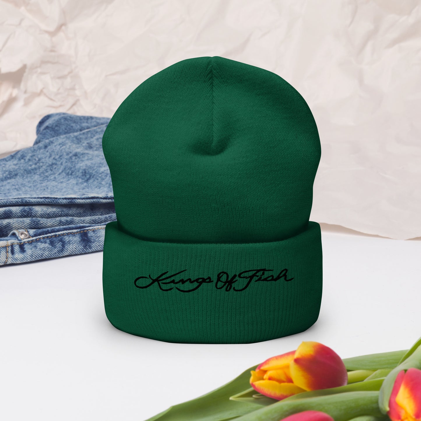 Kings of Fish Cuffed Beanie Black Lettering