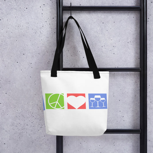 Peace Love and Wine Tote bag